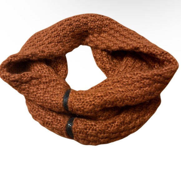 Cozy Fall Orange Brown Chunky Knit Infinity Scarf w/ Zipper - Picture 1 of 8